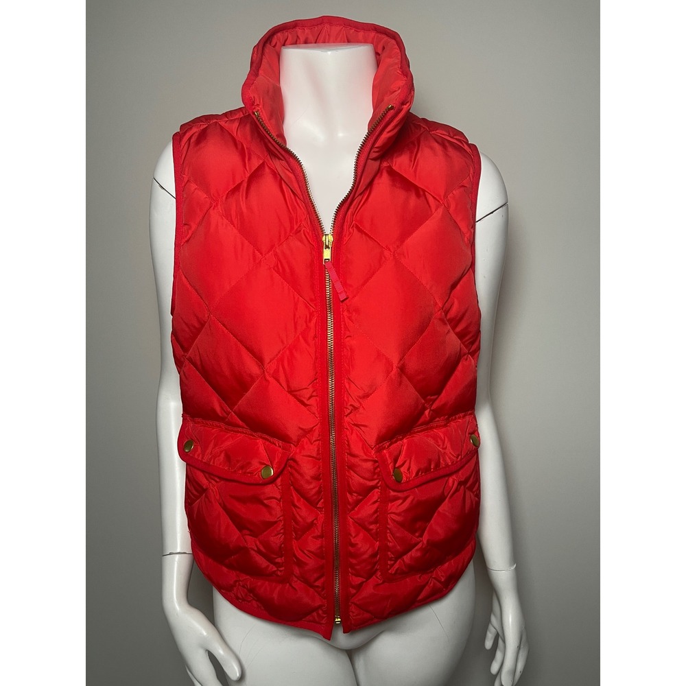 Woolrich Womens Red Quilted Duck Down Puffer Vest Size Small Gold Zip Pockets